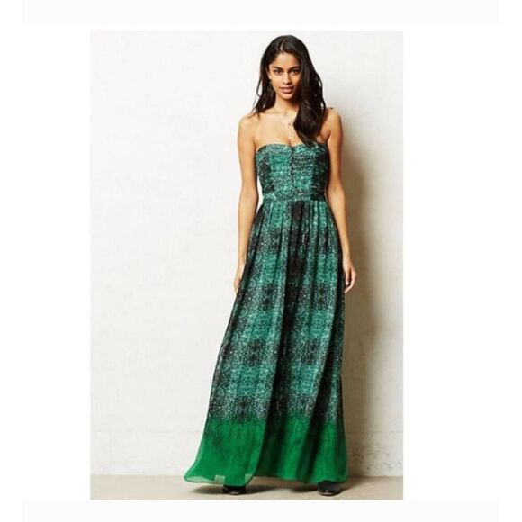 Moulinette Soeurs Grn/Blk Reptile Print Strapless Maxi Dress, EUC, Sz. 4 - Picture 1 of 8